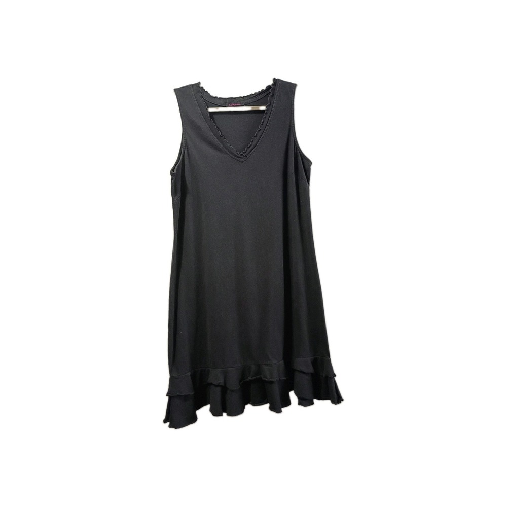 Fresh Produce Sunrise V Neck Sleeveless Cotton Dress Blue L Lettuce Hem